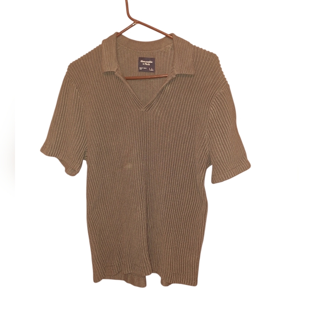 Abercrombie & Fitch RIBBED Knit Johnny Collar Sweater Large GRAY Preppy Y2K